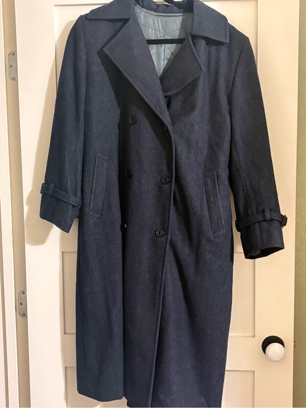 Vtg Bespoke Custom Wool Overcoat Charcoal Gray Women’s L/XL Trench Pea Coat